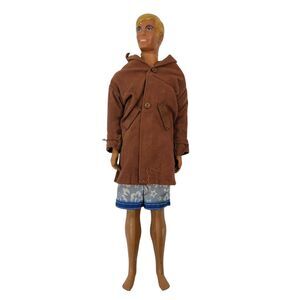 Vintage Mattel 1968 Molded Blonde Ken Doll With GI Joe Jacket Barbie Swim Trunks